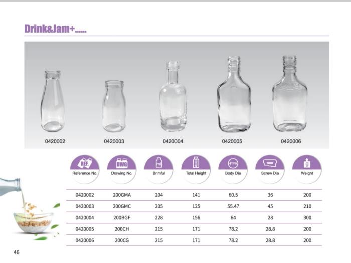 Clear Glass Drink Bottles 200ml - 230ml